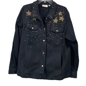Quacker Factory Black Studded Star Jacket Coastal Grandma Western Chic L